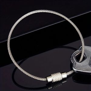 THOMA เงินสีเงิน สายเคเบิลพวงกุญแจ เหล็กไร้สนิม ห่วงแบบห่วง พวงกุญแจล็อคสกรูเคลือบไนลอน แพ็ค10ชิ้น โลหะสำหรับตกแต่ง ที่ใส่พวงกุญแจสแตนเลส กิจกรรมกลางแจ้งกลางแจ้ง