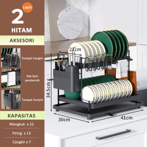 GSLIFE Rak Piring Dapur Stainless Steel Penyimpanan Rak Pengering Piring Rak Mangkuk Piring Rak Dapur