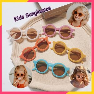 Stylespot Anak Baru Bingkai Bulat Buram Kacamata Matahari Anti-ultraviolet UV400 Warna Solid Pengiriman cepat dalam stok
