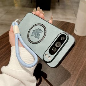 Luxury Maple Leaves2 for Magentic Case for Google Pixel 9 Pro XL 8 7 Pro 8A Leather Wrist Strap Cover for Pixel 9Pro 9A