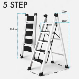 Tangga Lipat 5 Steps Foldable Portable Ladder Stool Steel Ladder Widen Pedal Anti Slip Strong Light Weight