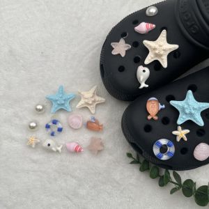 11Pcs Crocs Jibbitz Charms Beach Starfish Pearl Shell Drift Bottle Shoe Buckle Detachable Shoe Decoration for Crocs