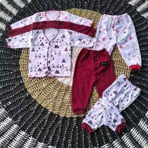 Well Baby Isi 6Pcs 3Setel Baju Bayi Lengan Panjang + Celana Panjang Baru Lahir Newborn