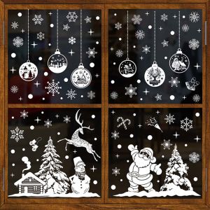 YERZ White Christmas Window Stickers Removable PVC Static Sticker Snowflake Glass Window Film Creative Xmas Tree Xmas Decals Shopping Mall