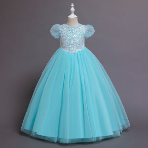 Vintage Baby Girls Dress for Wedding Evening Children Princess Party Pageant Long Gown Kids Girls Formal Show Piano Clothes Tulle First Communion Child Dress for 3 4 5 6 7 8 9 10 11 12 Years Old