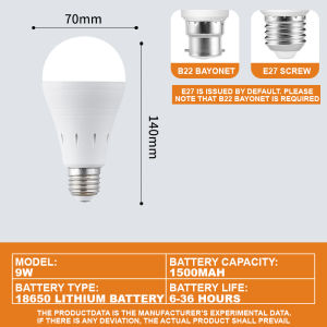 Rechargeable 15W/9W LED Emergency Light Bulb with E27 Base – Backup Bulb for Power Outages