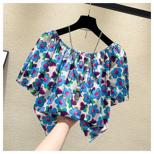 Herstore phân mảnh áo voan cỡ lỡn phụ nữ tay ngắn mùa hè xương đòn hở vai hàng đầu