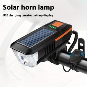 Solar USB Rechargeable Bike Light 2000 Lumen LED Bicycle Front Headlight Emergency Light Waterproof with Horn 3 Lighting Mode 2000mAh