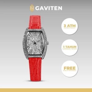 Jam Tangan Wanita GAVITEN GV 008 Red Silver Original Garansi Resmi 1 Tahun - Leather