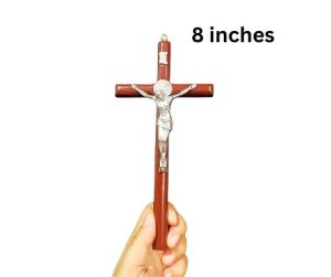 Wall Cross Solid Wooden Jesus Catholic Cross Decor Wooden and Metal Cross 8 inches