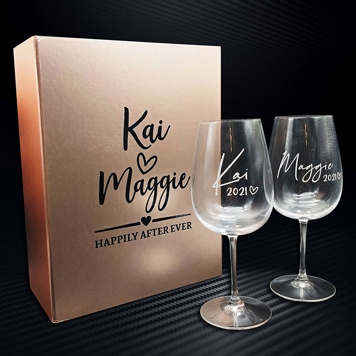 Personalised Wine Glass name engrave with Gift Box Set/ Customised gift ...