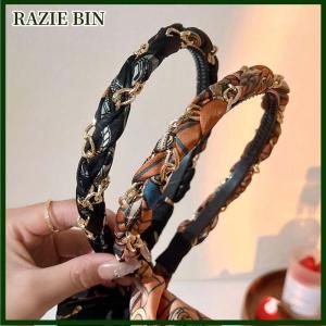 RAZIE BIN ห่วงโซ่ริบบิ้นยาวห่วงผมที่ใส่ผมหางม้าที่สง่างามผ้าพันคอผ้าไหมอุปกรณ์เสริมผมสำหรับเด็กผู้หญิงผมพิมพ์ลาย