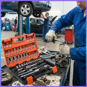 53-Piece Socket Wrench Set Cr-V Steel Automotive & Household Repair Socket Kit Car Repair Tools for Tight Spaces