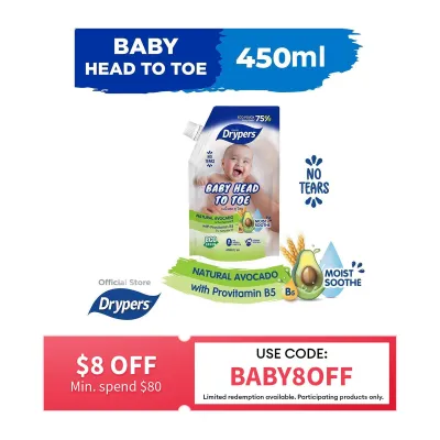 Drypers Baby Head to Toe Avocado Refill Pouch 450ML