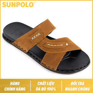 Dép nam Dép quai ngang nam da bò SUNPOLO SNA102 (Đen Nâu bò)