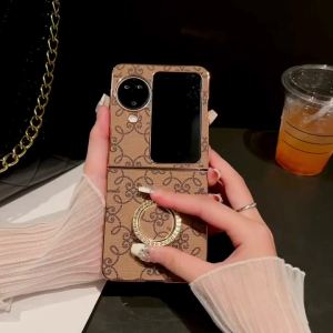 Ốp điện thoại có giá đỡ nhẫn bằng da mạ điện cho OPPO Find N3 Flip/N2 Flip chống sốc họa tiết hoa