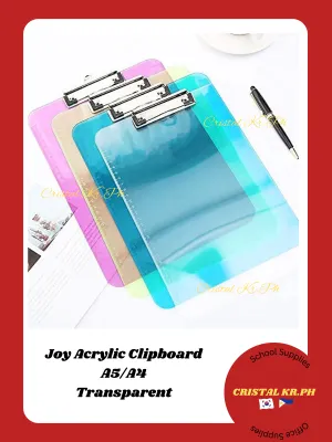 Joy Acrylic Clipboard Colored Plastic Transparent Clipboard Office File Writing Pad A4/A5 File Hook Document Clips Drawing Board Random
