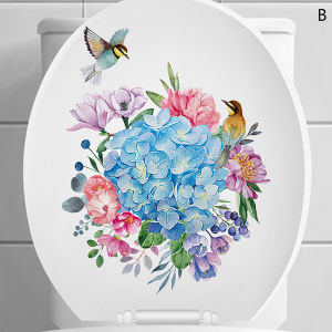 438178 ZXC สติกเกอร์ติดผนังห้องน้ำสติกเกอร์ติดผนังลายดอกไม้สำหรับห้องน้ำฝาห้องส้วมสติ๊กเกอร์มีกาวในตัวสำหรับตกแต่งบ้าน