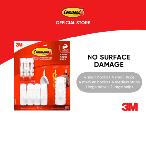 3M™ Command™ Small Medium Large Utility Hook Value Pack 17009EXVP No Surface Damage 9 pcs/pack For general purpose
