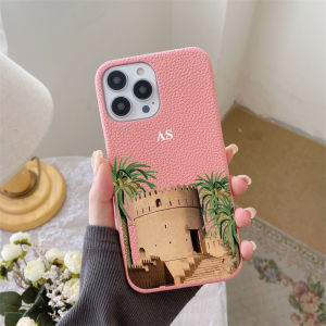 Personalised Name initial PU Pebble Leather Retro Castle Case for iphone 14 13 16 15 17 Pro Max Air 14 15 Plus Luxury Hard Cover