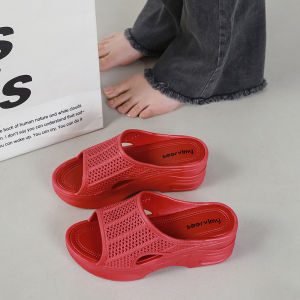 Free Shipping Thick-Soled Slippers For Women New Fashionable And Versatile Summer Outdoor Wear Comfortable Plastic Beach Non-Slip Wedge Heel Sandals