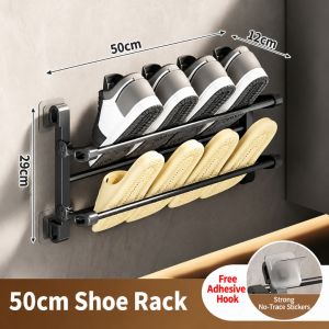 Door Back Shoe Rack Wall Mounted Slipper Organizer Foldable 3 in 1 Bathroom Rack