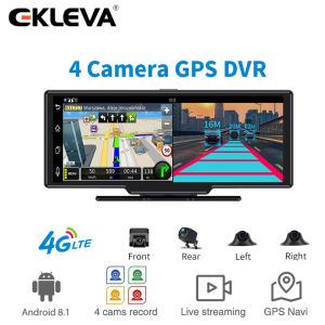 EKLEVA 10.26 Inch android 8.1 4G dash cam for car black box 4 camera 360° Panoramic Video Recorder ADAS Navigation 24 H Park Car DVR