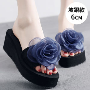 [Free Shipping] Shan Jiao Handmade Large Floral Print Slip-On Sandals Featuring A Non-Slip Thick Sole Durable Construction And A Mid-Heel Design Perfect For Summer Wear And Beach Outings