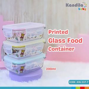 Kandila Baby PRINTED Glass Food Container 200ml (3 pcs) - Peralatan Makan Anak