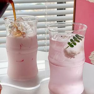 400ml ถ้วยกาแฟทรงไม้ไผ่ แก้วมินิมอล ถ้วยน้ำผลไม้สไตล์แฟชั่น Creative glass