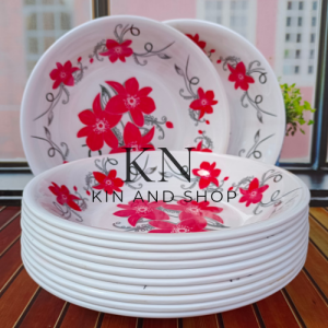 3 pcs piring makan besar melamin tebal cekung motif termewah