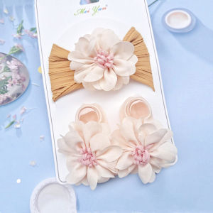 Baby Turban with Sock 1Set Infant Headband Newborn Socks Newborn Pullover Hat Cute Flower 0-12 Months