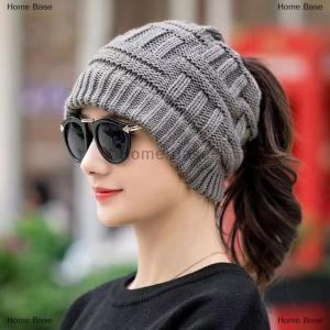 [COD] Home Base 1PC Cap Top Open Beanie Knit Hat For Women Suitable Ponytails High Elasticity Warm Winter Fashion Outdoor Hat