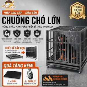 Lồng chó bằng thép không gỉ cỡ XXXL gập được có khay hứng phân kích thước 120x76x87cm