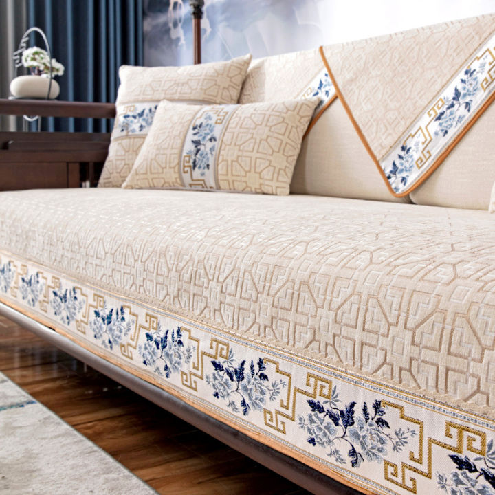 Comfortable Jacquard Non-slip Sofa Cushion Solid Color Luxury 1/2/3/4  Seater L Shape Sofa Cover Living Room Backrest Armrest Furniture  Protective