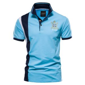 FUGUINIAO 100% Cotton Badge Embroidery Polo Shirt for Men Short-sleeved Patchwork Mens Polos Quality Summer Brand Men Clothing