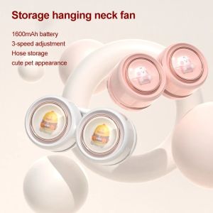 Cute Pet Eelectric Fan Hanging Neck Fan Outdoor Travel Tthree-Speed Wind Portable USB Charging Mini Lazy Neckband Bladeless Fan
