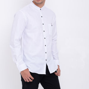 Baju Kemeja Pria Polos Lengan Panjang Kerah Sanghai Premium Putih