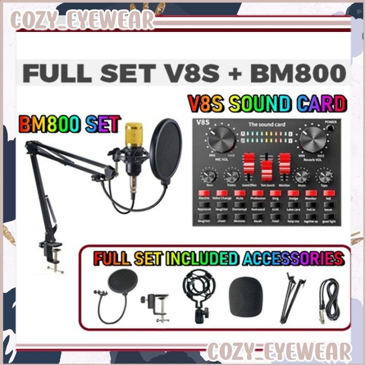 Full Set V8S Sound Card + BM800 Microphone Bluetooth USB Audio