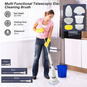 Rechargeable Cordless Electric Spin Scrubber Toilet Brush Shower Bathroom Scrubber With 6 Brush