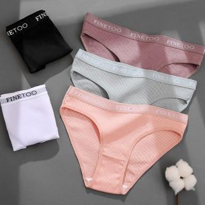 FINETOO 2020 3PCS/Set Soft Letter Belt Womens Underwear Cotton Panties Female Underpants Solid Color Ladies Intimate