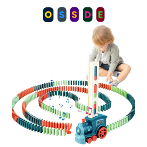 OSSDE 60 Pieces Domino Building Block Set Automatic Electric Train with Sound Educational Toy