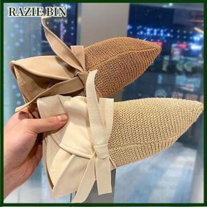 RAZIE BIN Phụ Nữ Xô Hat Mùa Hè UV Bảo Vệ Lớn Rộng vành Bãi Biển Mặt Trời Mũ Du Lịch Ngoài Trời Cung Panama Mũ Đuôi Ngựa Mũ