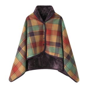 LIVELYN Vải flannel Khăn choàng đeo được Mùa đông Giữ ấm Chăn khăn choàng đa chức năng  có nút Chăn kẻ sọc dày dành cho phụ nữ và sử dụng văn phòng