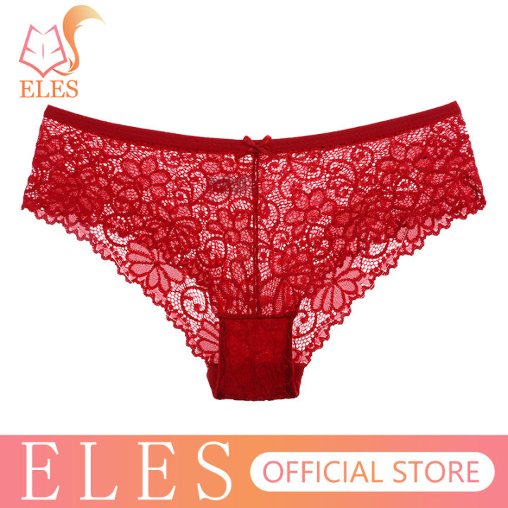 ELES Women Lace Panties Low-Rise Seamless Underwear Hollow Transparent  Briefs Plus Size Lingerie