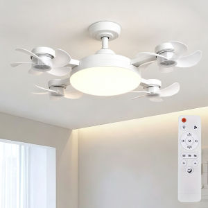 Quiet Socket Fan with Light E27 Base Remote Control Included 3 Head 4 Head Foldable Fan Blades Dimmable LED 3 Wind Speed Timer Memory Dustproof Indoor Cooling