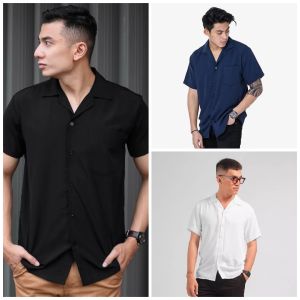 PAKET 2PCS Kemeja Polos Hawai Lengan Pendek / Kemeja Pantai kekinian Korean Style