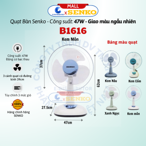 Quạt Bàn Senko B1616 Công suất 47W3 Tốc Độ Cánh 3 lá Cao 62cm - Giao Màu Ngẫu Nhiên - Hàng Chính Hãng