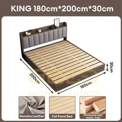 GOLD Solid Wood Bed Frame New Zealand Pine Wood Super Single/Queen/King Bed Frame Solid Wood Bed Heavy Duty With Headboard Wooden Katil Kayu Platform Base Bedroom Furniture实木床