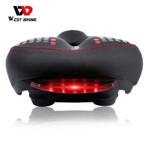 WEST BIKING Bicycle Saddle with Tail Light Thicken Widen MTB Bike Saddles Soft Comfortable Hollow Cycling Bicycle Saddle